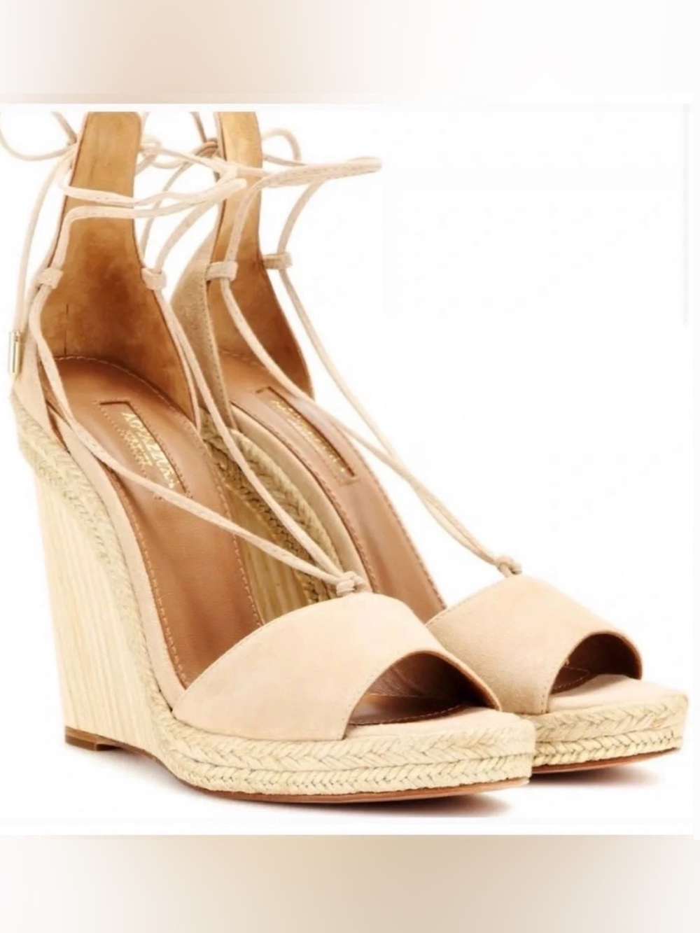 $695 EUC Altuzarra Beige Suede Lace-Up Espadrille Wedge Sandals. Size 39